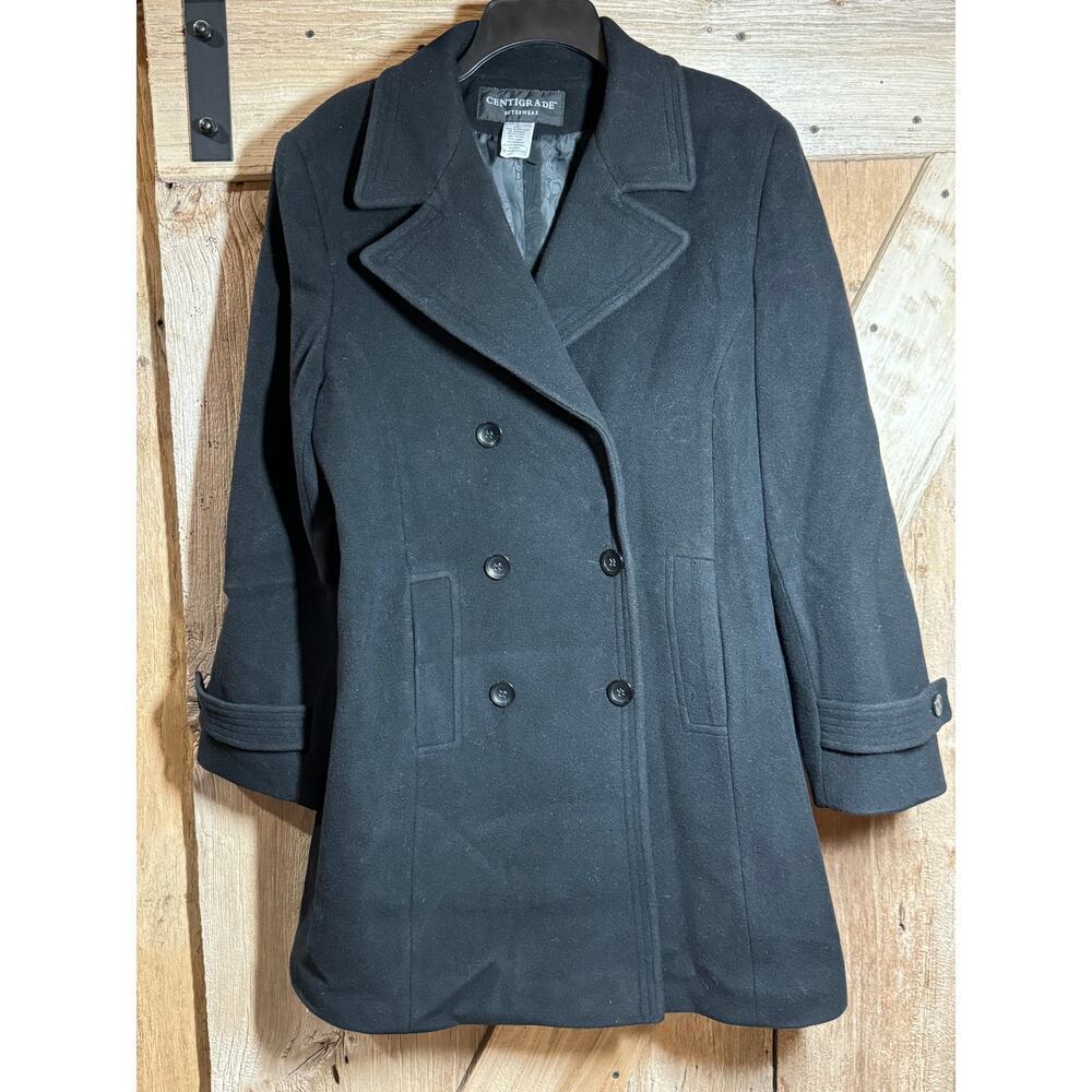 Centigrade Men’s Large Outerwear Wool Black Pea Coat Classic Preppy Warm